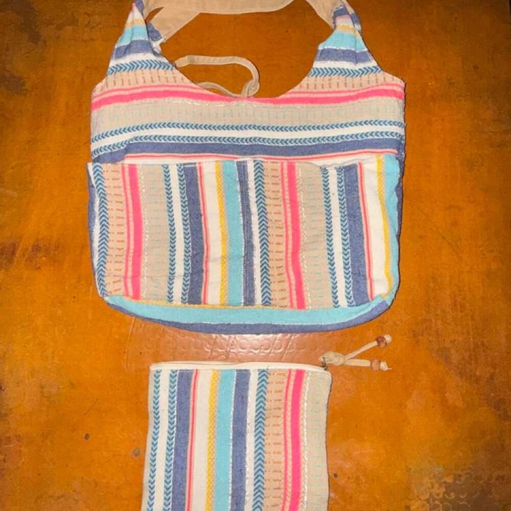 Boho Multicolor Striped Shoulder Bag and Pouch Set